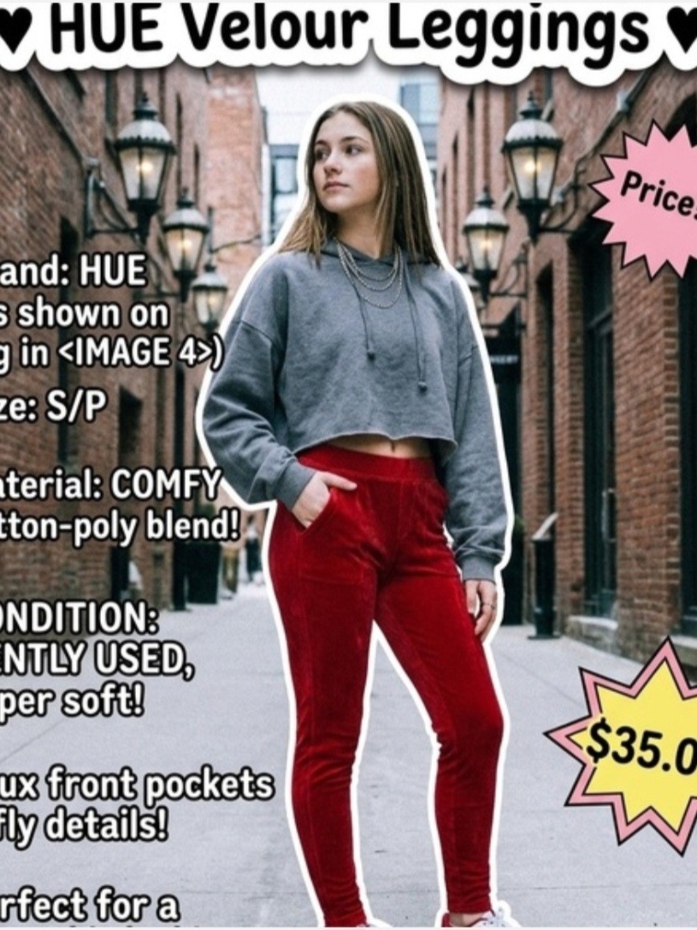 HUE Velour Leggings Red Ruby Pants Soft Comfy Cozy Warm Fall Winter Aesthetic S